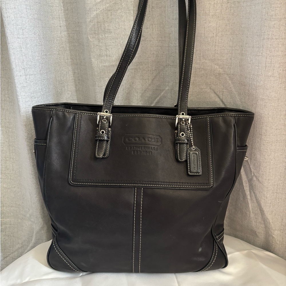 Vintage Coach Black Leather Tote